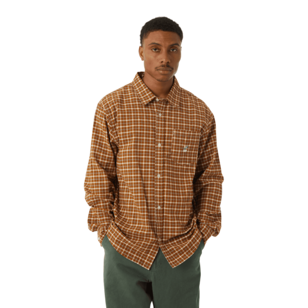 HUF ECHO OXFORD PLAID SHIRT russet