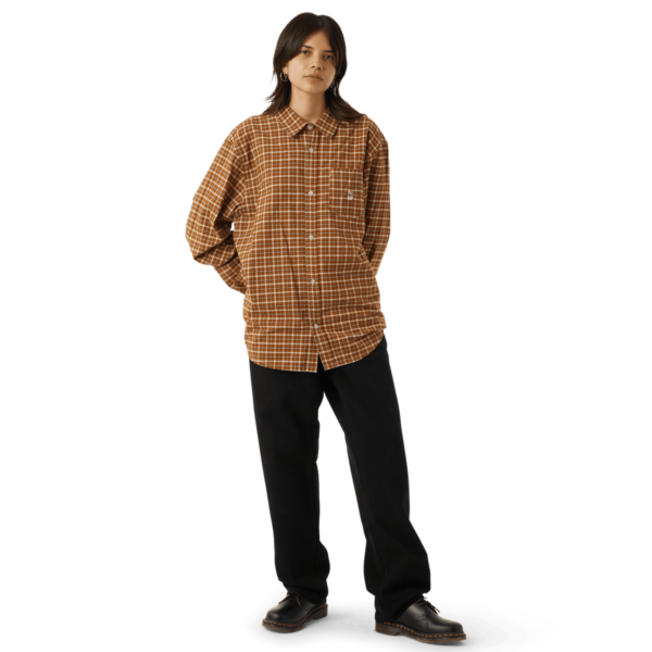 HUF ECHO OXFORD PLAID SHIRT russet