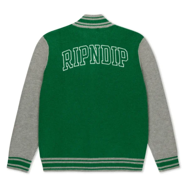 RIPNDIP TEAM SPIRIT VARSITY CARDIGAN (GREEN/GREY)