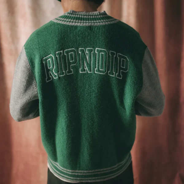 RIPNDIP TEAM SPIRIT VARSITY CARDIGAN (GREEN/GREY)