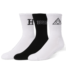 HUF Core 3 Pack Crew Sock - Black/White ONE SIZE