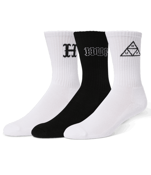 HUF Core 3 Pack Crew Sock - Black/White ONE SIZE
