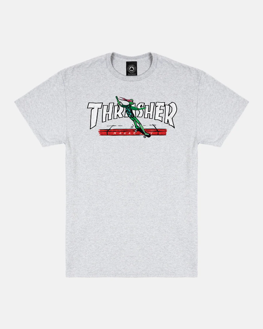 THRASHER RED CURB BY LSD WORLDPEACE T-SHIRT (ASH GREY)